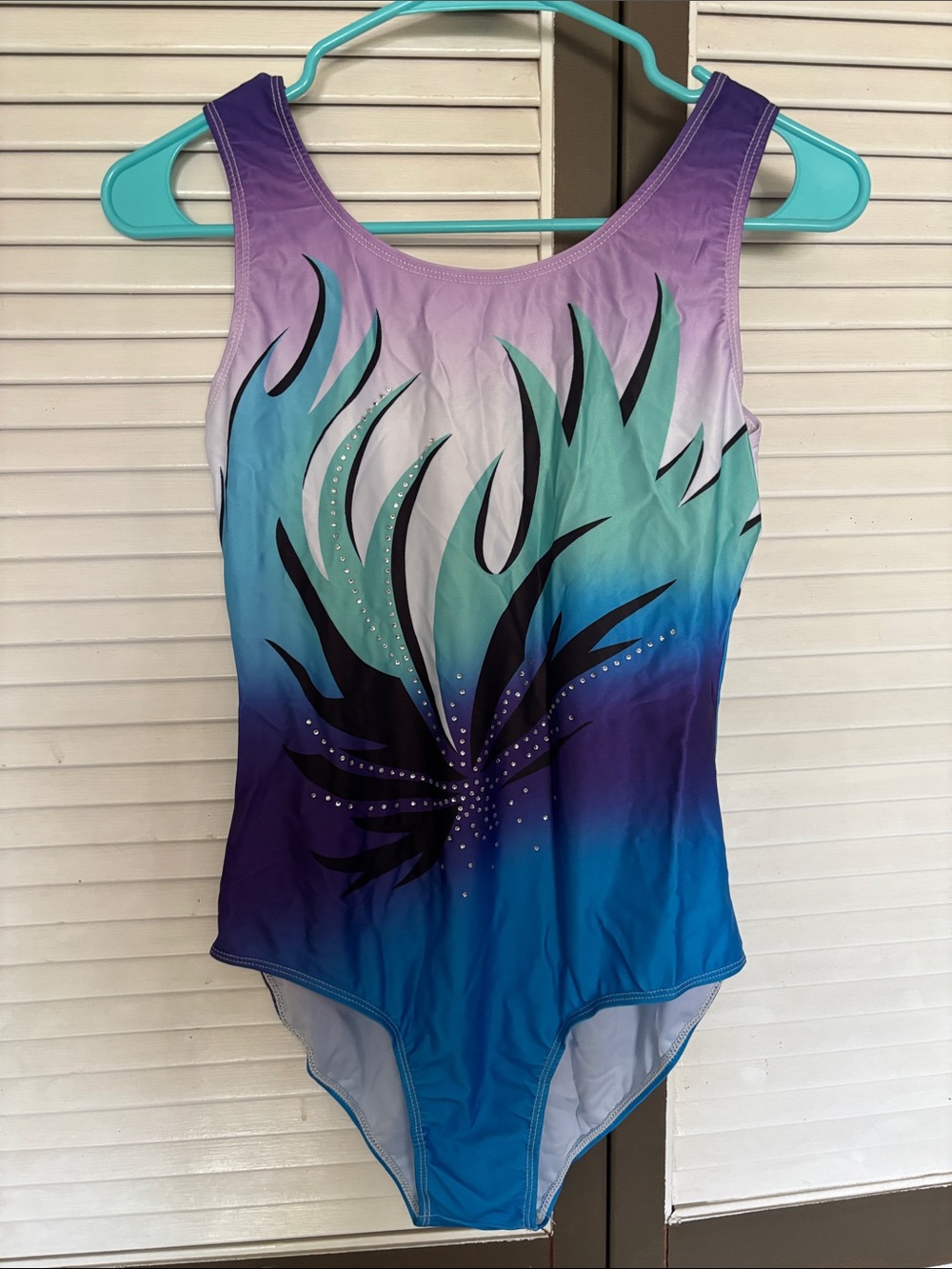 Purple Teal Ombre Floral One-Piece Leotard